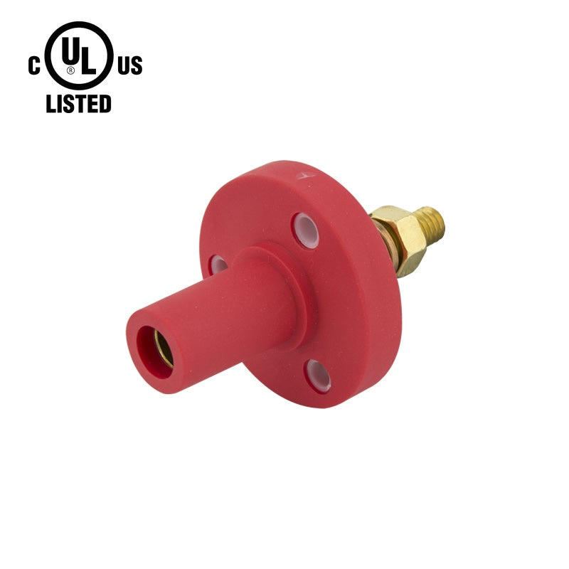 KL-150SFR - K-LOK 150A Female CAM-Type Panel Mount Receptacle, Threaded Stud, Red