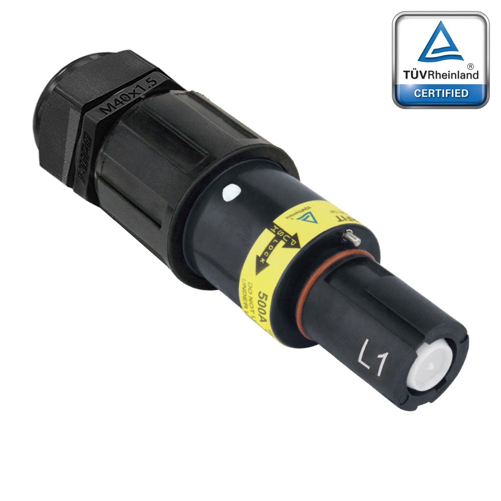 PFLD-1BK-S150M40A PowerFit 500A line drain connector, black Line 1