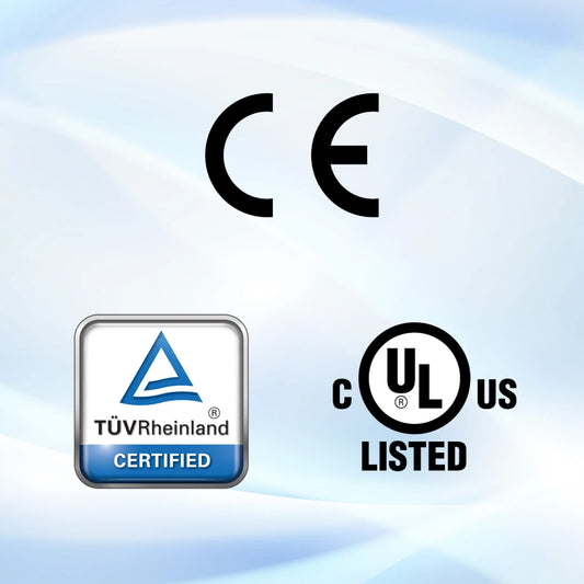 Industrial power certification marks including UL, CE, TUV, and CSA