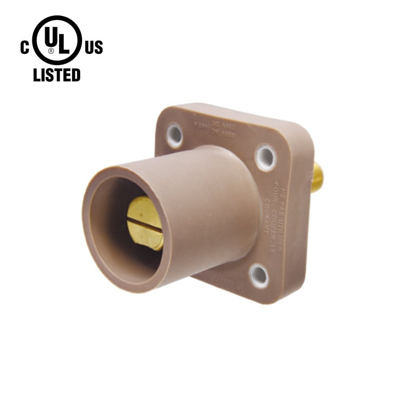 KL-400SMBN - K-LOK 400A Male CAM-Type Panel Mount Receptacle, Threaded Stud, Brown