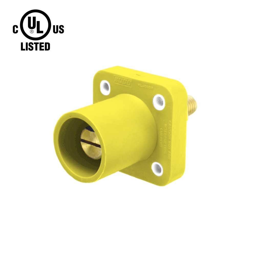 KL-400SMY - K-LOK 400A Male CAM-Type Panel Mount Receptacle, Threaded Stud, Yellow