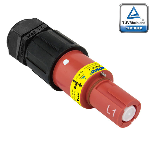 PFLD-1R-C300-400-M40-M50 - PowerFit 800A Line Drain, L1 (Line 1) Red